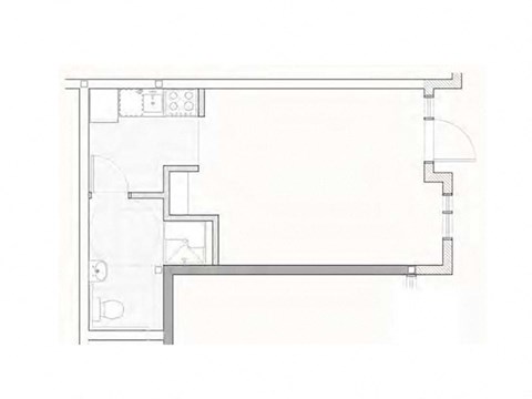 Floor plan for studio, 1 bath, 385 sqft